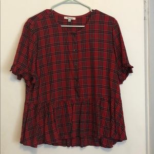 Madewell short sleeve peplum plaid shirt